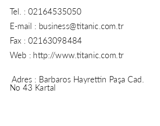 Titanic Business Kartal Hotel iletiim bilgileri